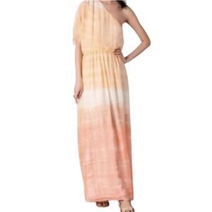 Alice + Olivia Silk One Shoulder Maxi Dress Orange Tie Dye Ombre XS Resort Boho